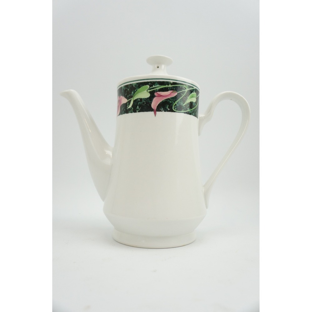 Gibson Coffee Pot Calla Lily Trumps Floral White Green Ceramic Tea Server VGC